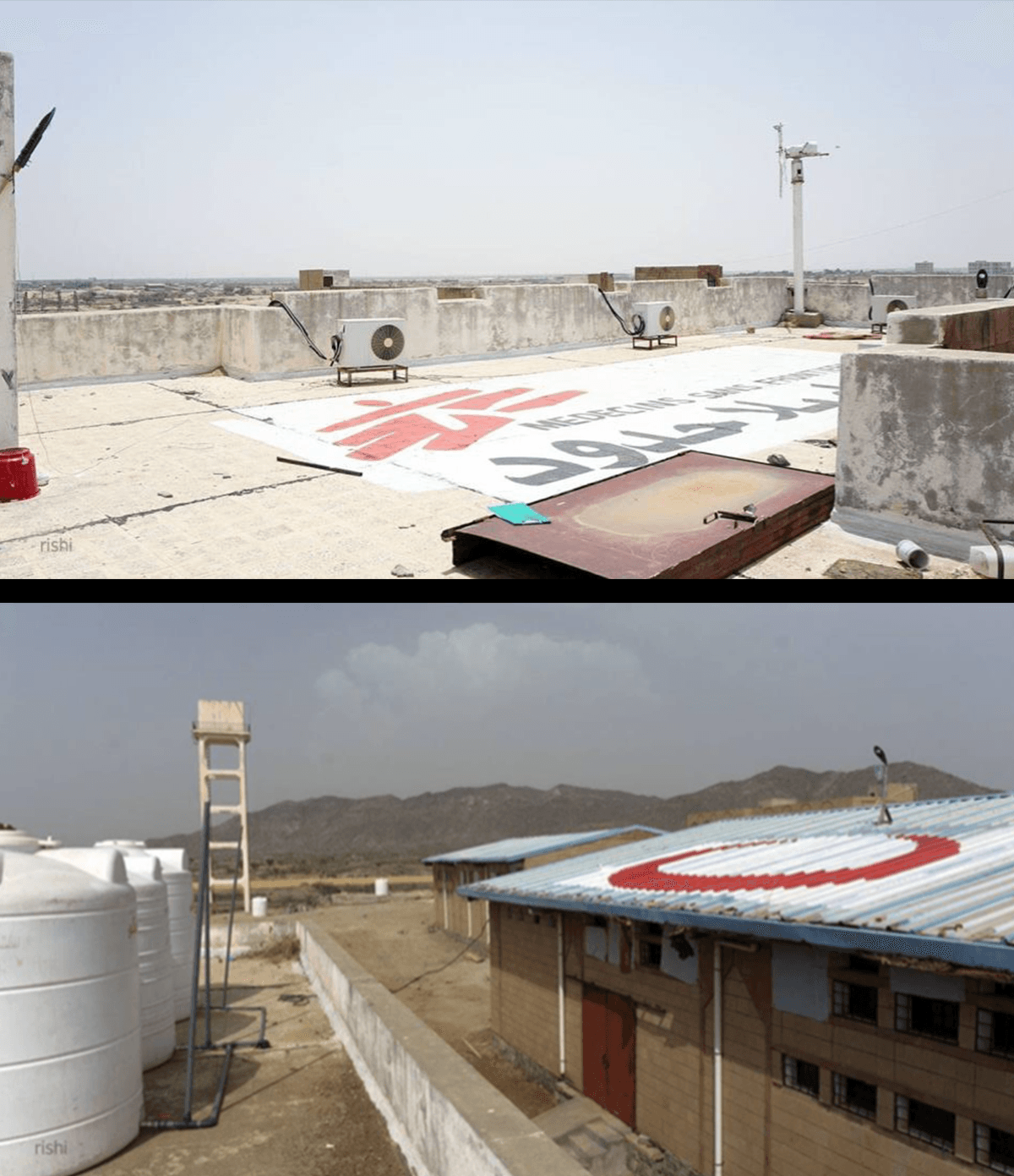 A photo taken on May 28, 2018, shows the identifying marks on the roofs of the buildings hit by the airstrikes.