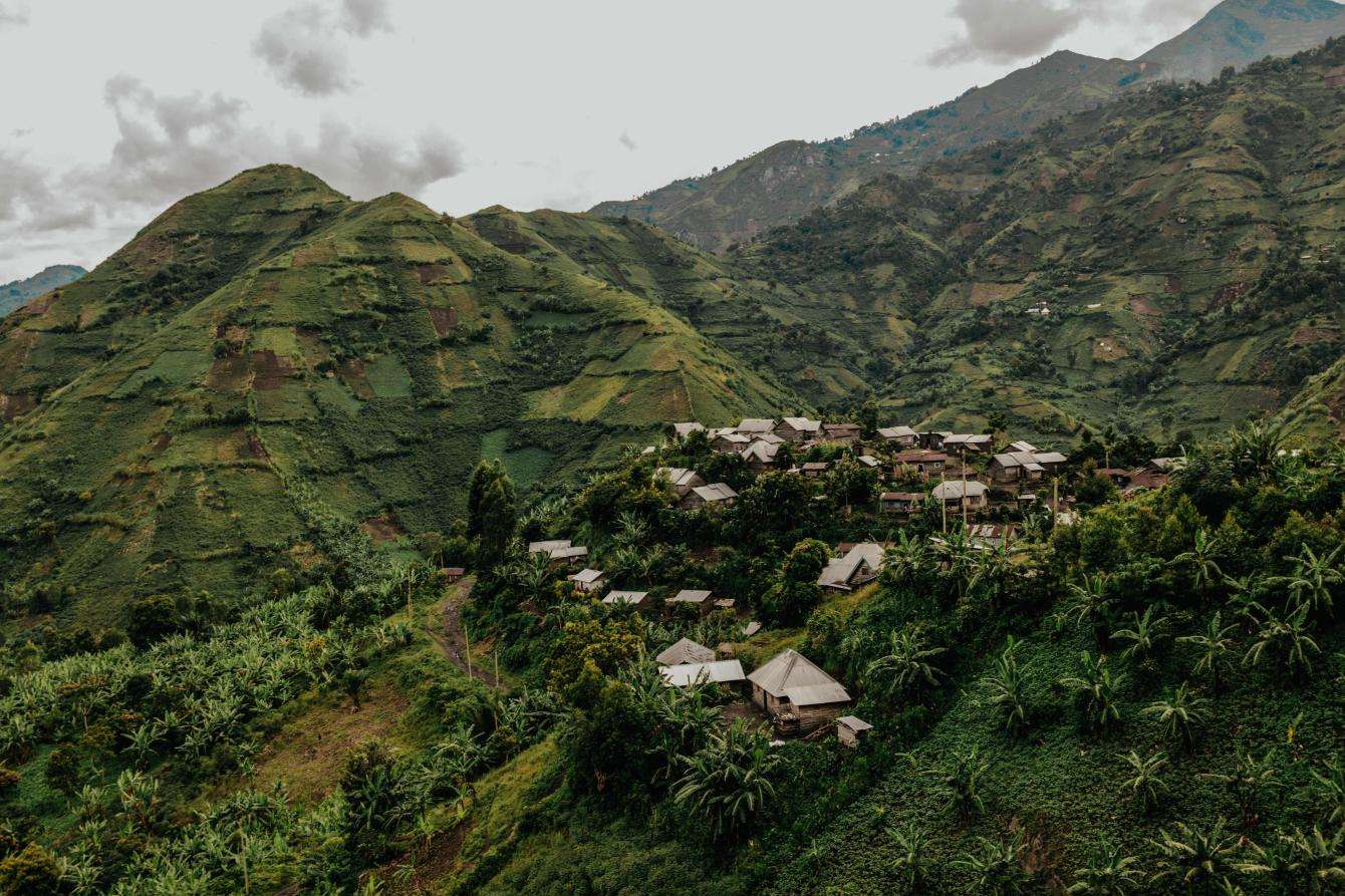 View of hilly landscapes in Minova health zone, South Kivu province, eastern Democratic of Congo.