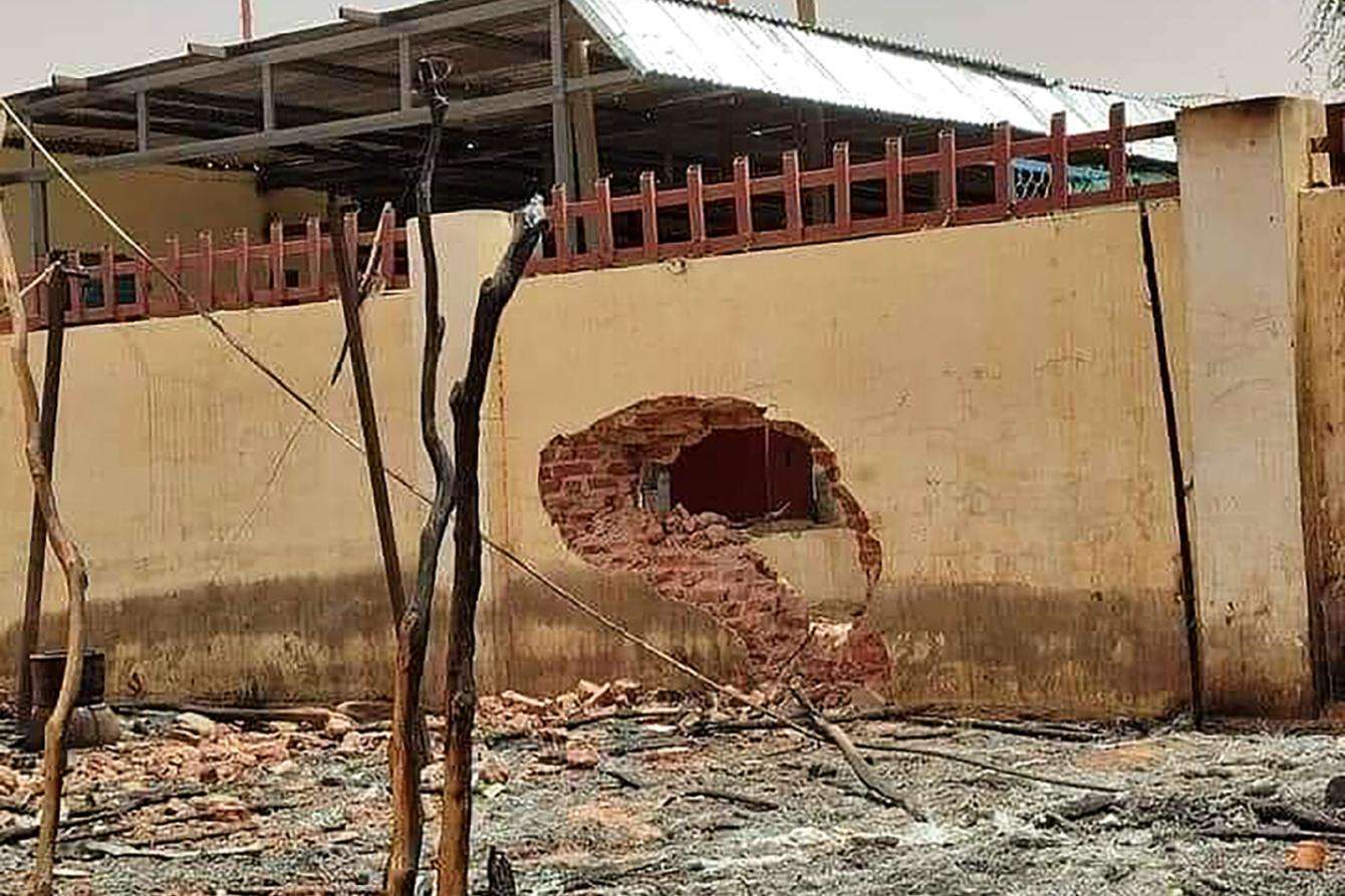 A hole shot through the wall of a hospital in El Fasher, Sudan.