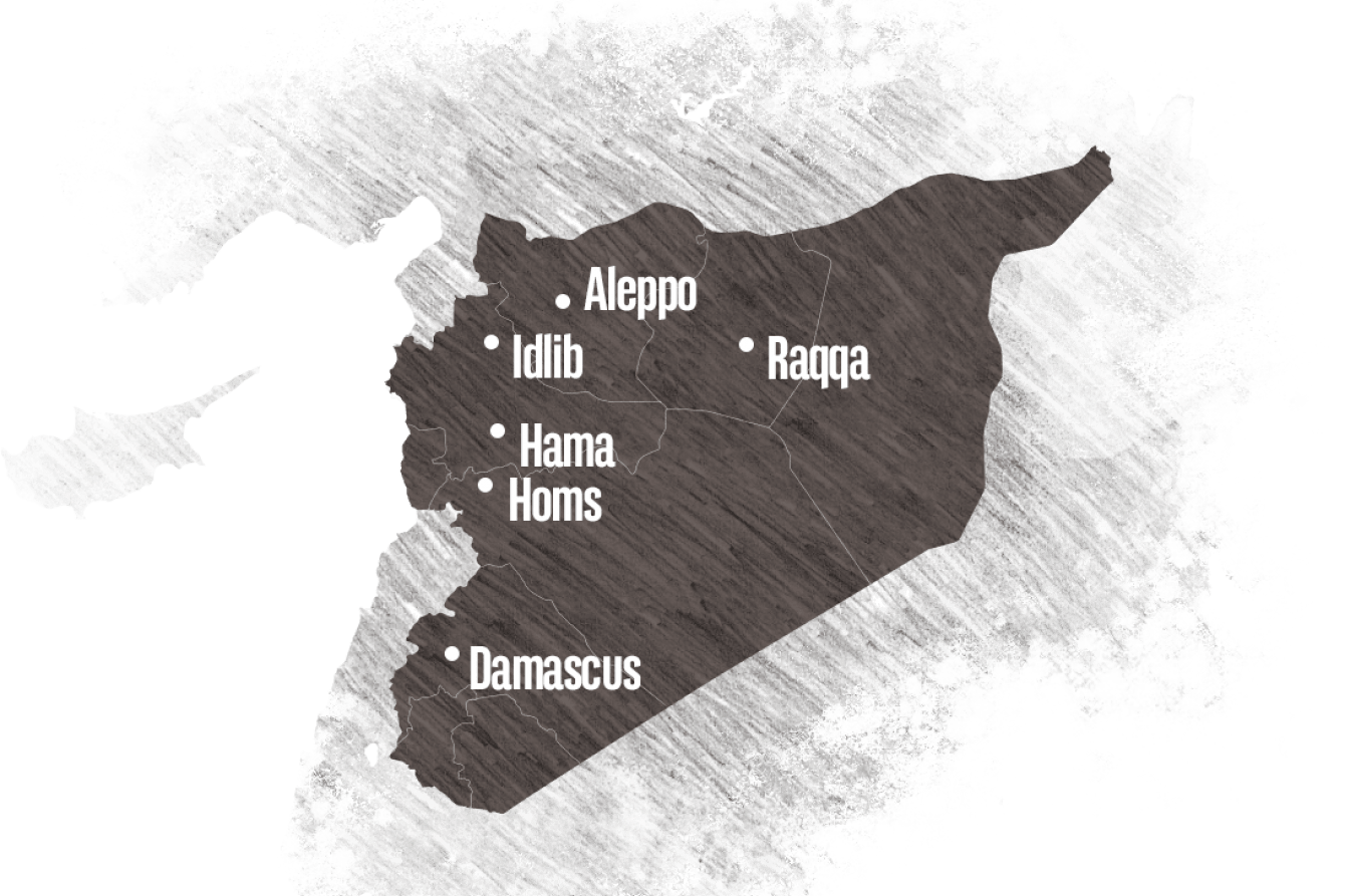 A map of Syria details the locations of health centres where MSF delivered medical supplies: Aleppo, Damascus, Deraa, Hama, and Homs provinces