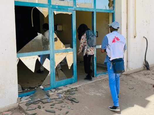 MSF teams reassessing the damage at an MSF-supported health facility in Sudan, following a looting and storming incident.