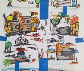 A child's drawing of the destruction of Gaza they've witnessed. 